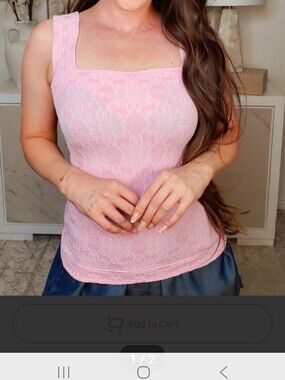 HYFVE Pink Lace Square Neck Tank Top